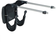 Black and gray folding ski rack on a white background