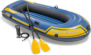 Intex inflatable boat with oars and pump on a white background