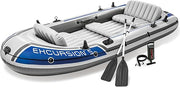 Inflatable boat with oars and pump on a white background